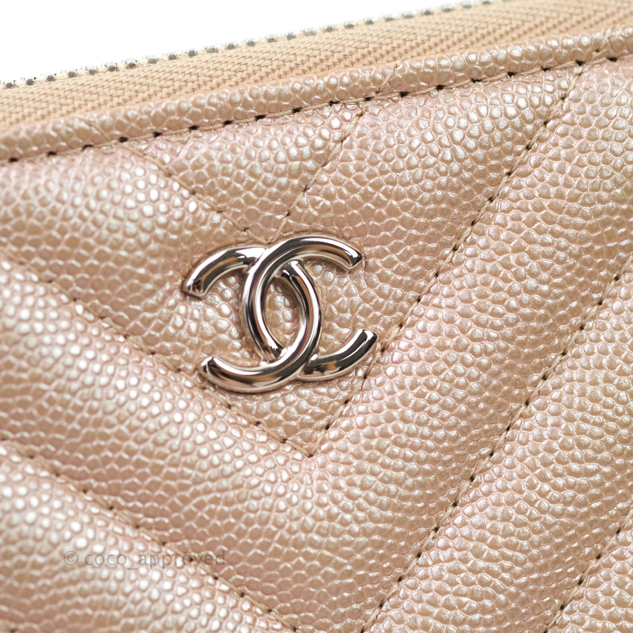 Chanel Mini O Pouch/Cosmetic Case 17B Rose Gold Chevron Caviar with silver  hardware