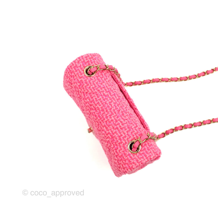 CHANEL Metallic Tweed Quilted Mini Rectangular Flap Pink 1219081