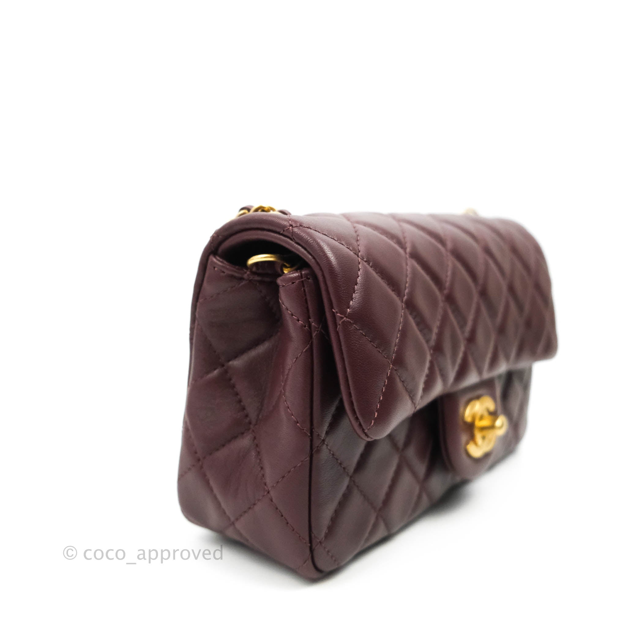 Chanel Mini Rectangular Pearl Crush Quilted Maroon Red Lambskin Gold H –  Coco Approved Studio