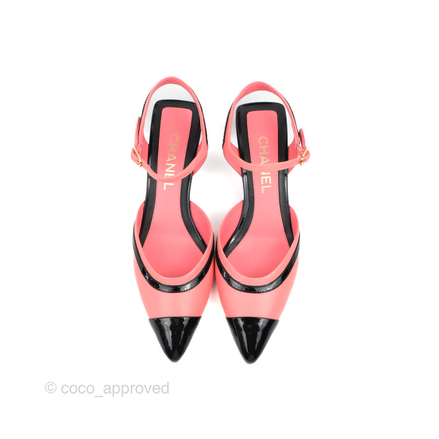 Chanel CC Slingback Heels Black Pink 37C