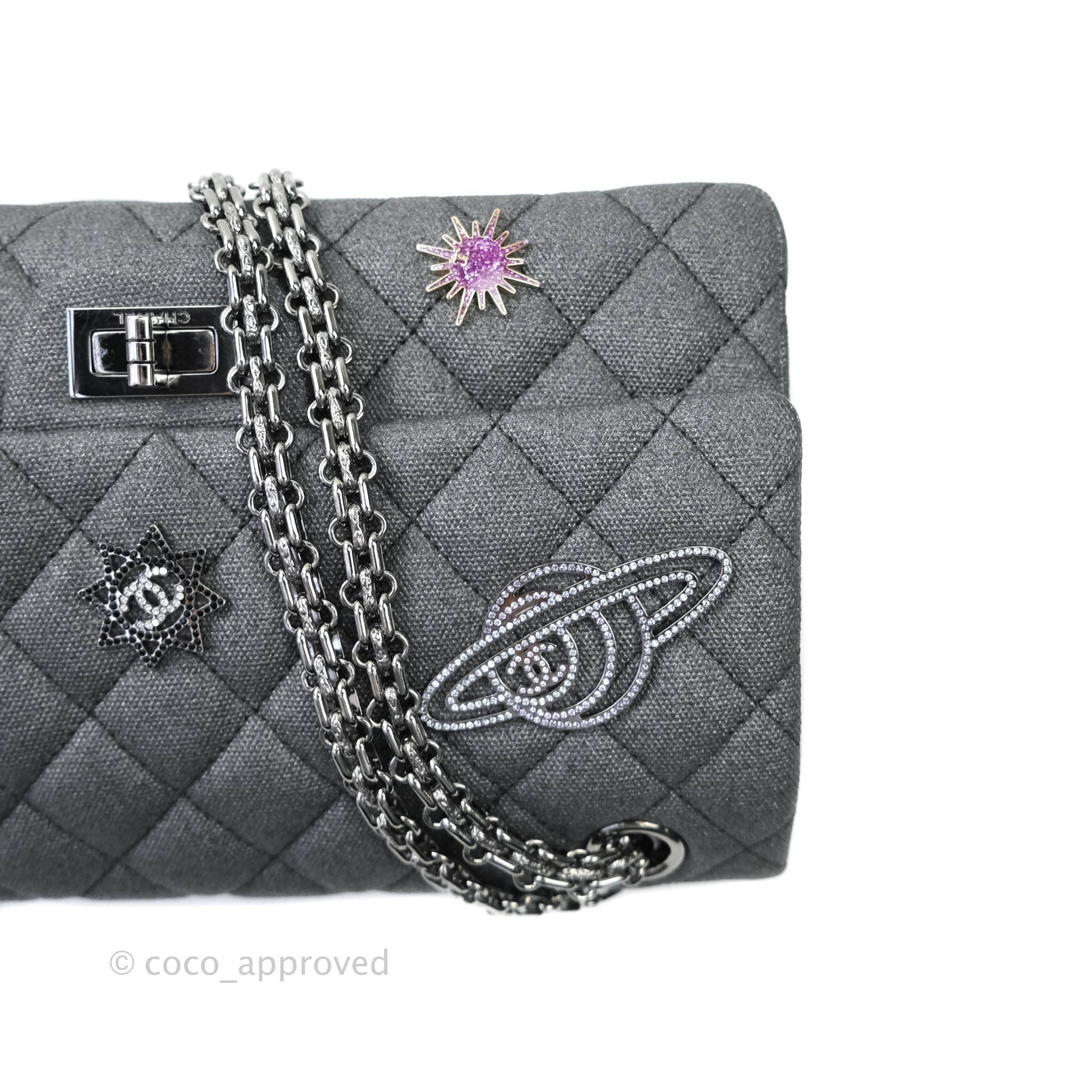 Chanel 2.55 Reissue Lucky Charms 225 Flap Iridescent Metallic Grey Can –  Coco Approved Studio