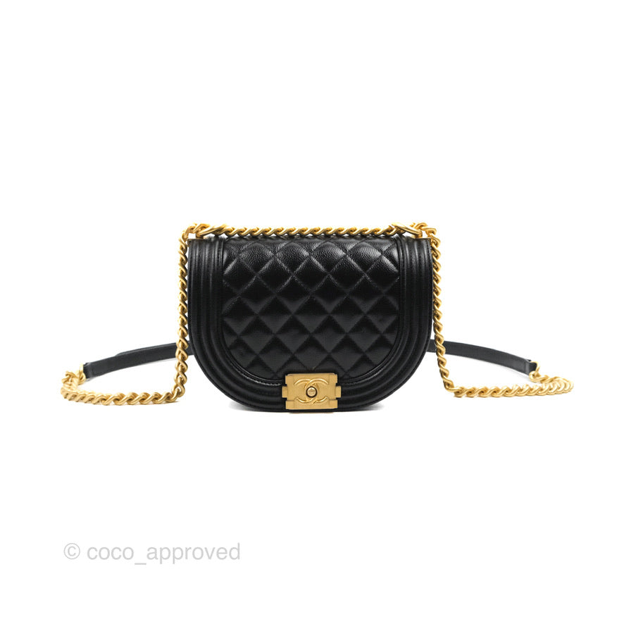 Chanel Boy Messenger Bag Black Caviar Aged Gold Hardware