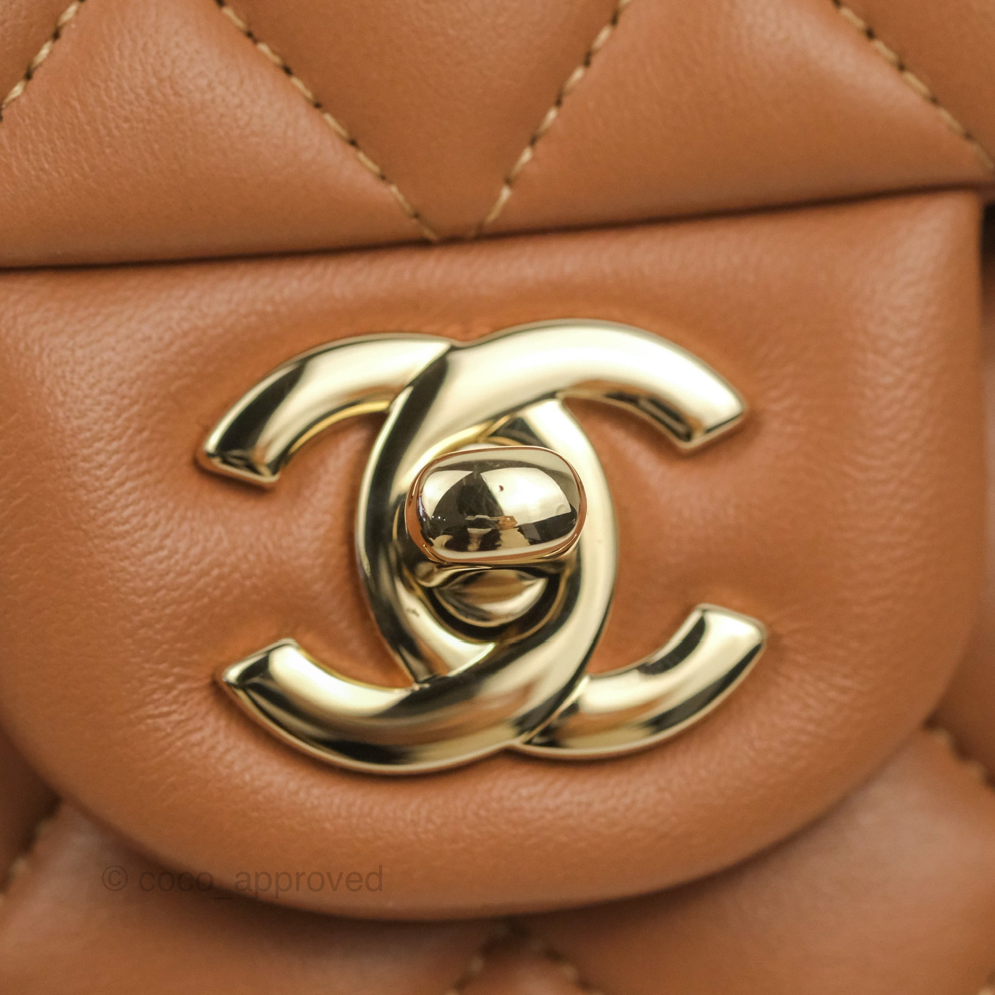 Chanel Small Classic Quilted Flap Dark Beige Caramel Lambskin Gold