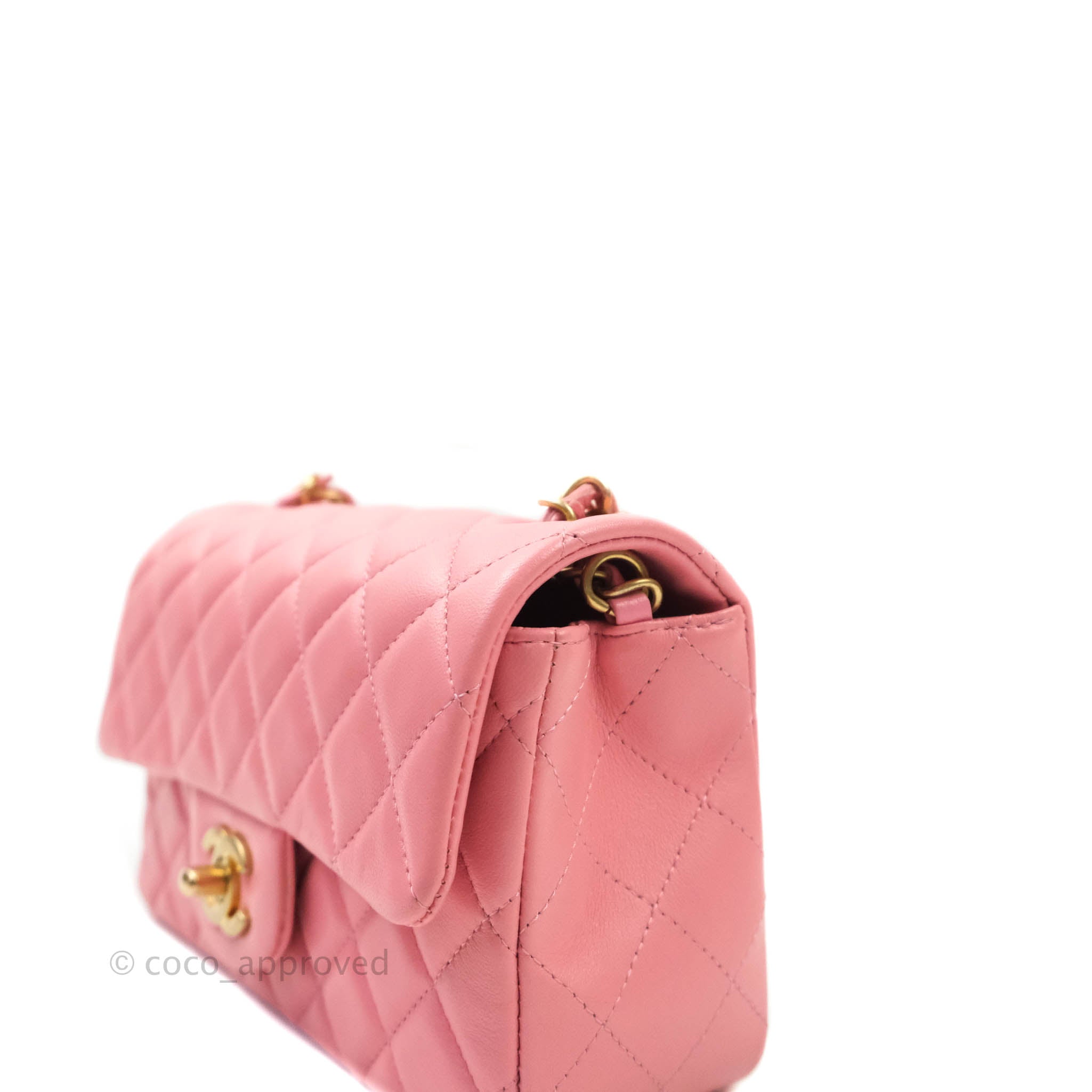 Chanel Classic Quilted Mini Rectangular Flap Pink Lambskin Aged