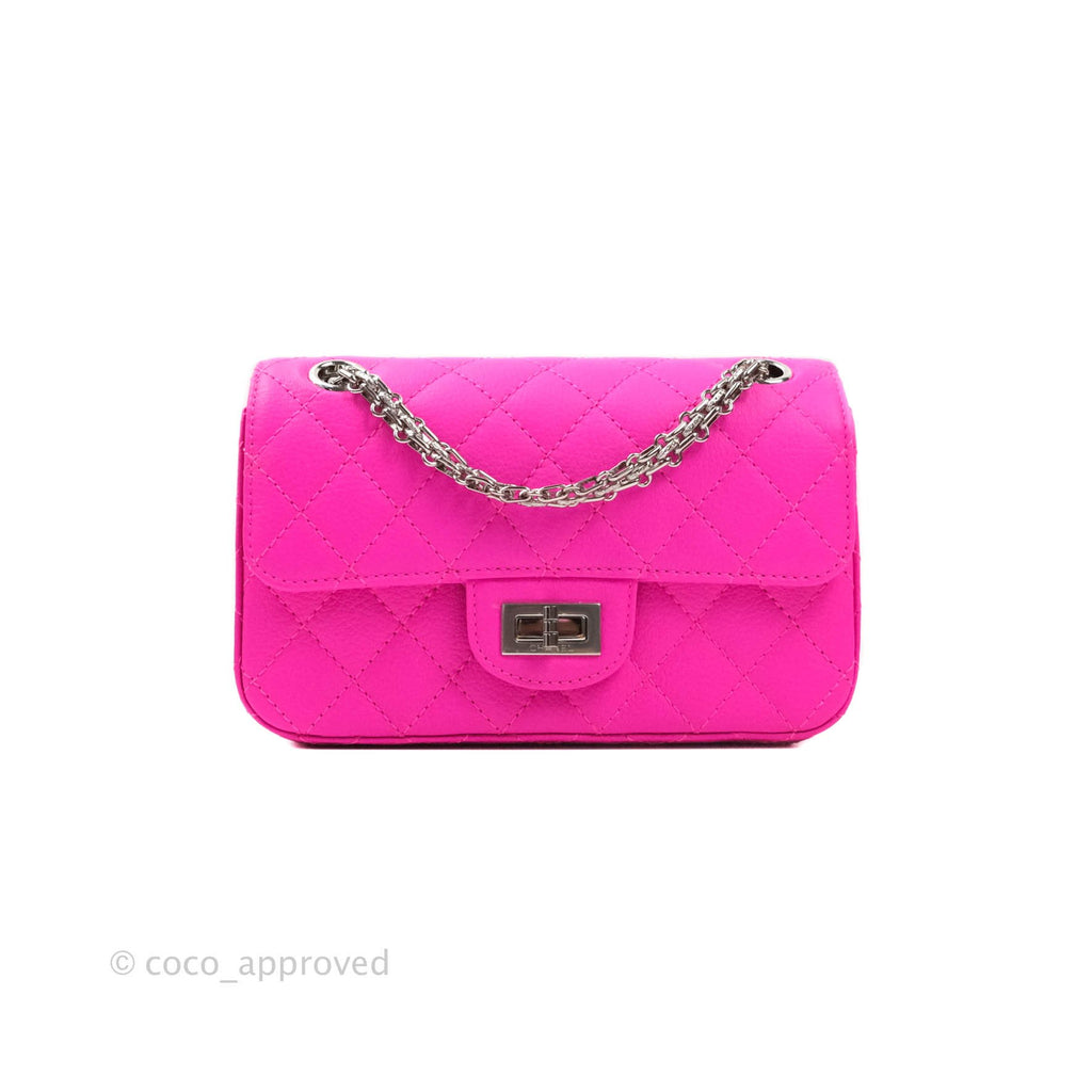 Chanel Mini Reissue 224 Fuchsia Neon Pink Goatskin Silver Hardware