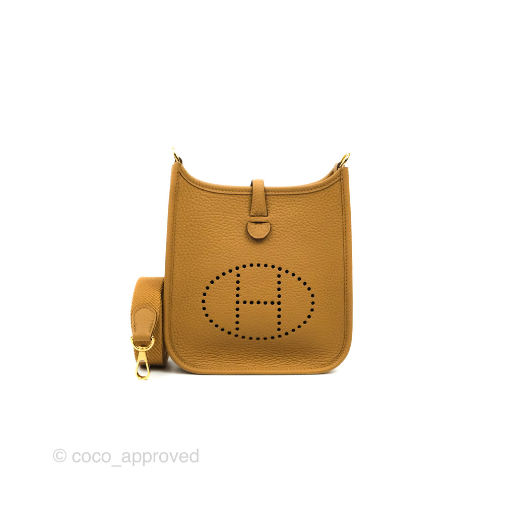 Hermès Mini Evelyne 16 Biscuit 48 Camel Clemence Gold Hardware