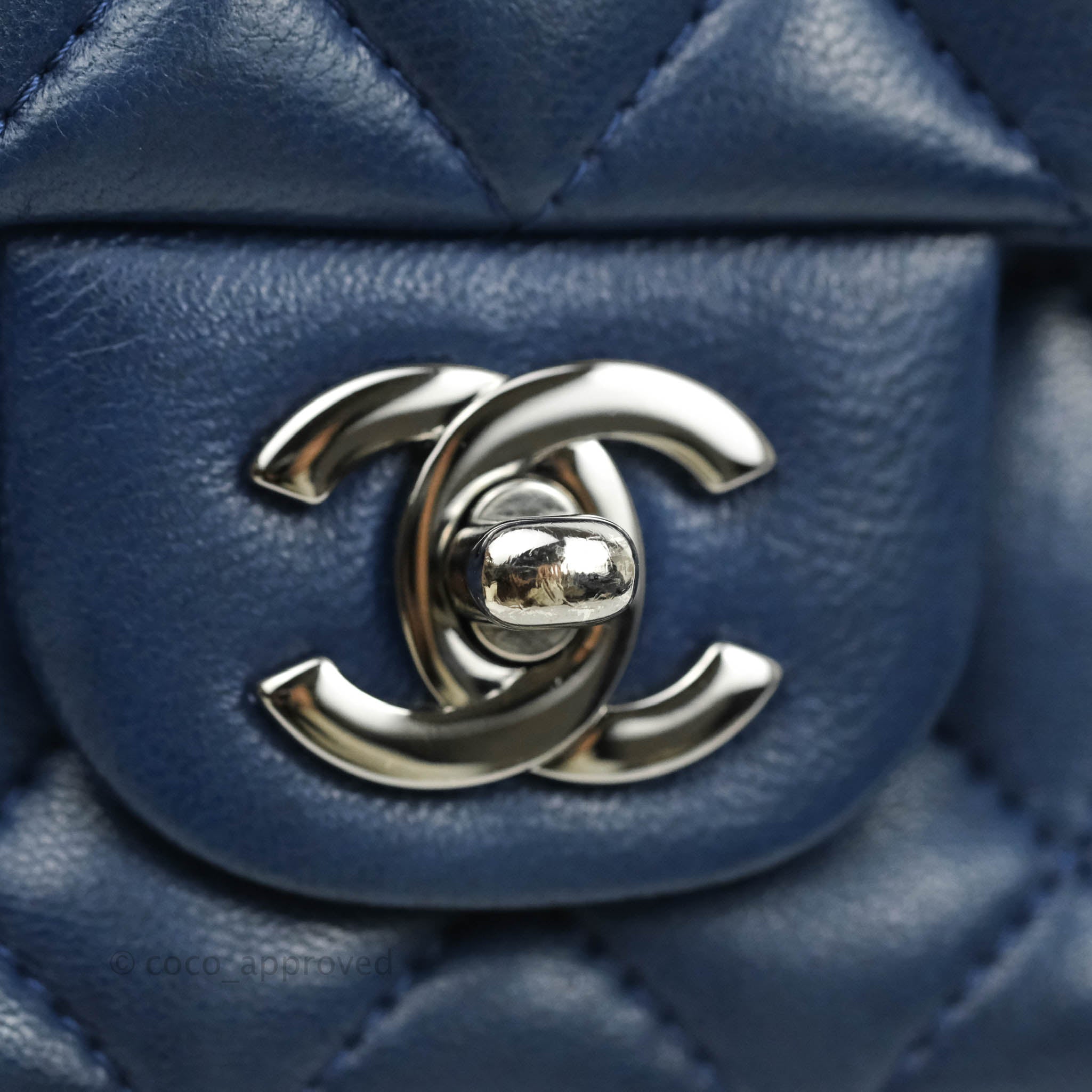Chanel Quilted Mini Rectangular Flap Dark Blue Lambskin Gun Metal