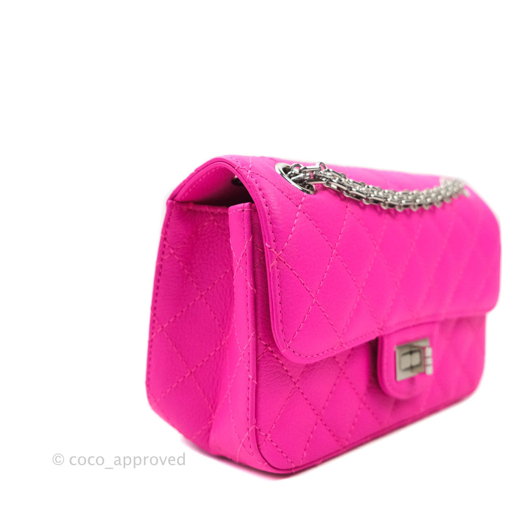 Chanel Mini Reissue 224 Fuchsia Neon Pink Goatskin Silver Hardware