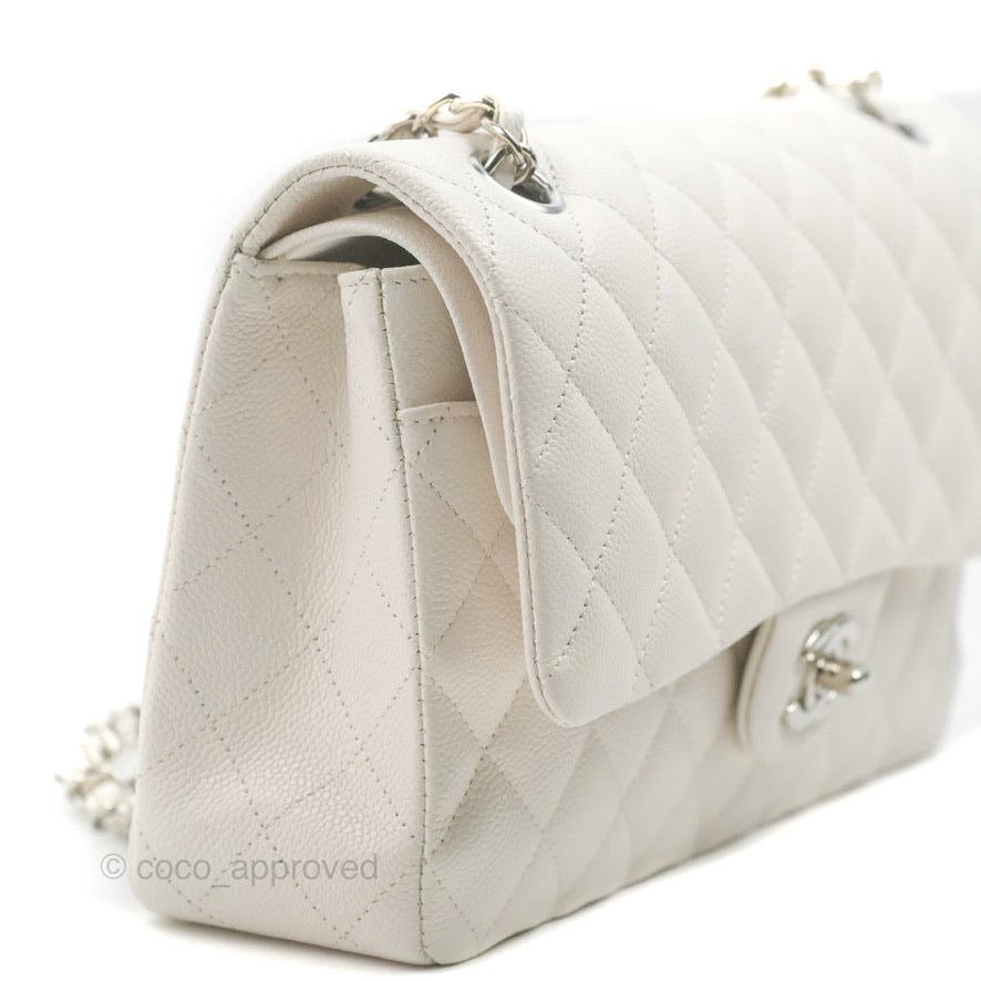 Chanel Classic M/L Medium Double Flap White Caviar Silver Hardware