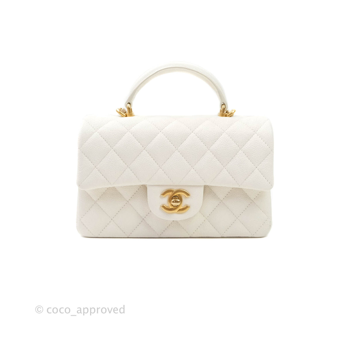 Chanel Top Handle Mini Rectangular Flap Bag White Caviar Aged