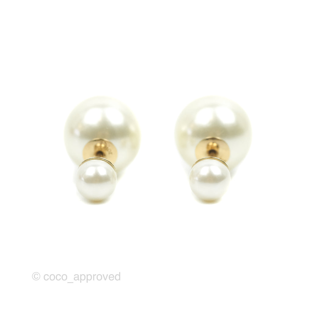 Christian Dior Tribales Pearl Earrings Gold Tone 