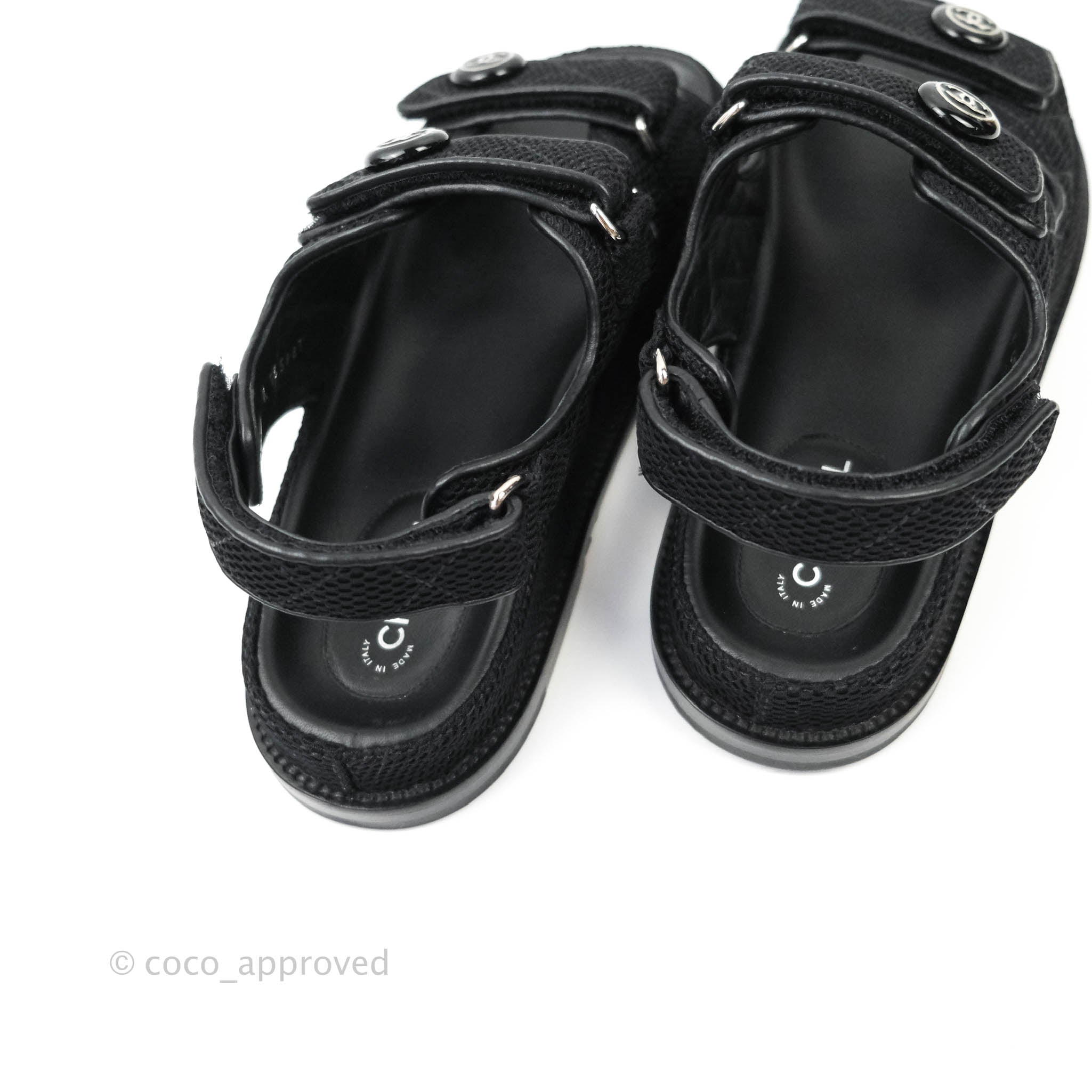 Chanel CC Black Fabric Slide Strap Flat Dad Sandals 21C – Coco Approved  Studio