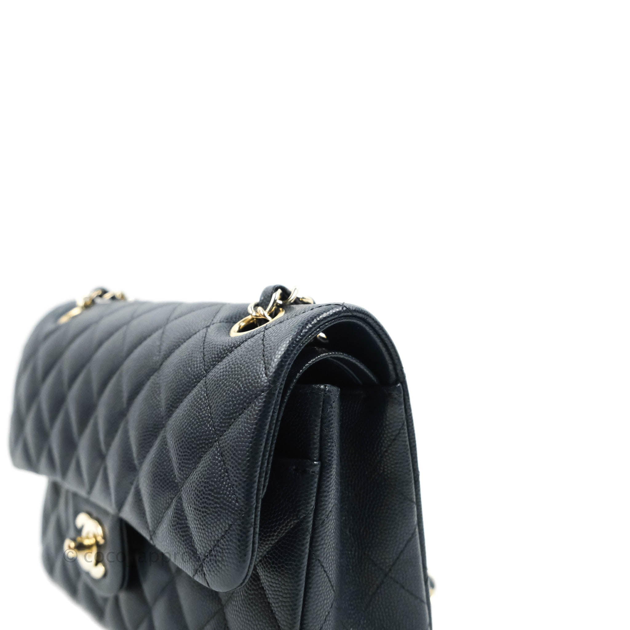 Chanel Classic Small S/M Flap Navy Blue Caviar Gold Hardware 21P