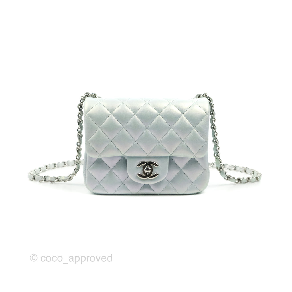 Chanel Mini Square Quilted Iridescent Icy Blue Silver Hardware