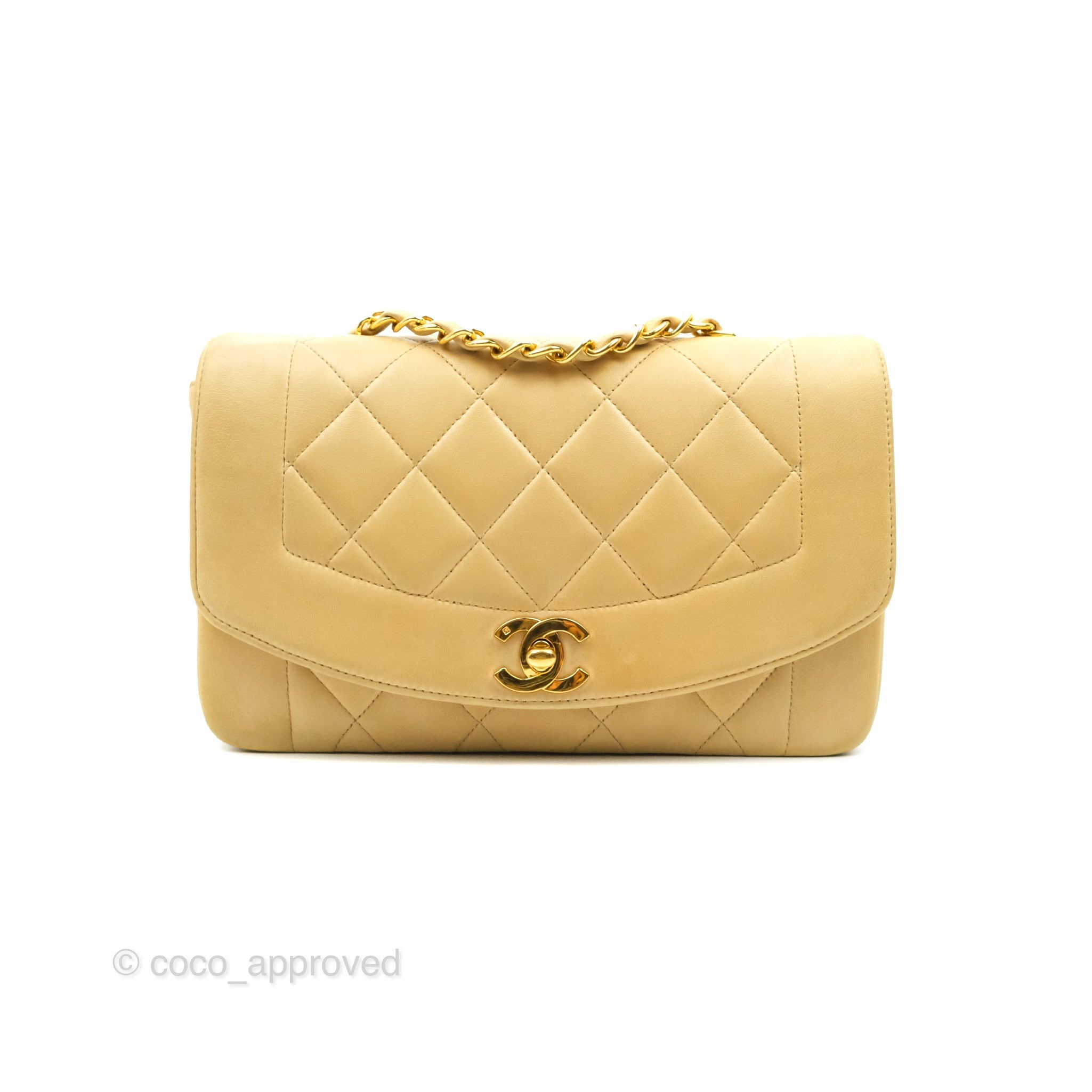 Chanel Small Vintage Quilted Classic Diana Flap Bag Beige Lambskin
