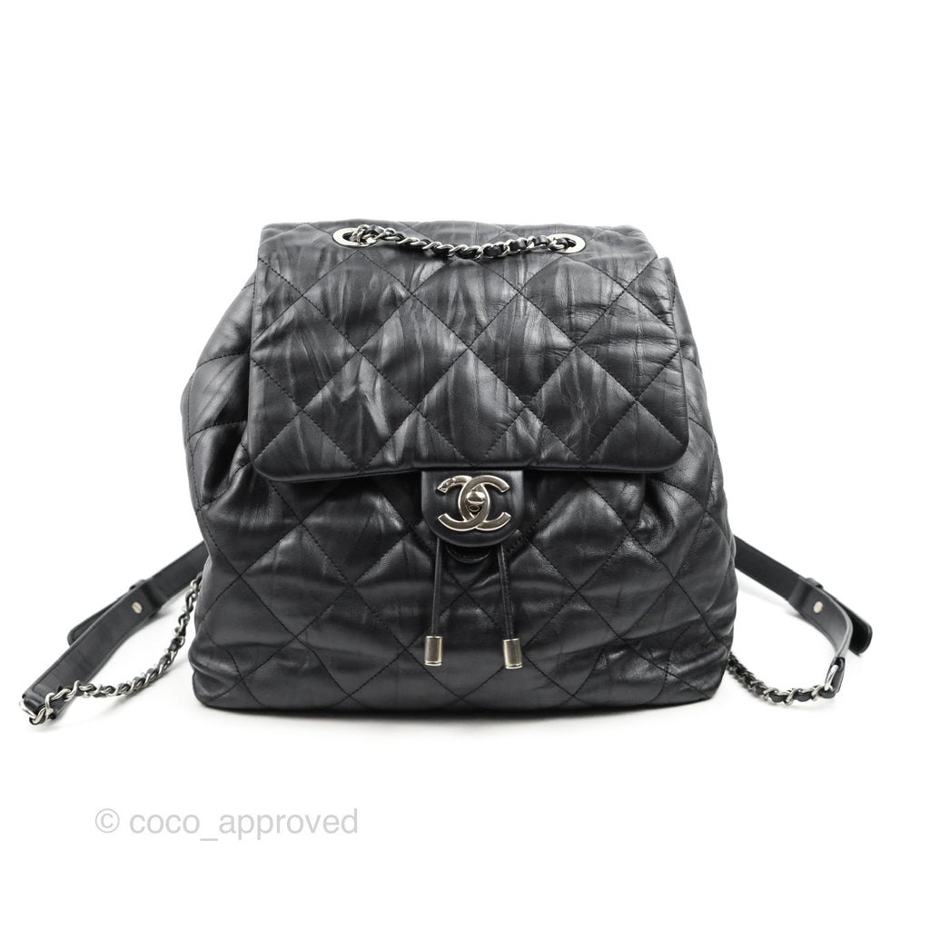 Chanel Small Ground Control Flap Backpack Quilted Iridescent Dark Grey Aged Calfskin Silver Hardware