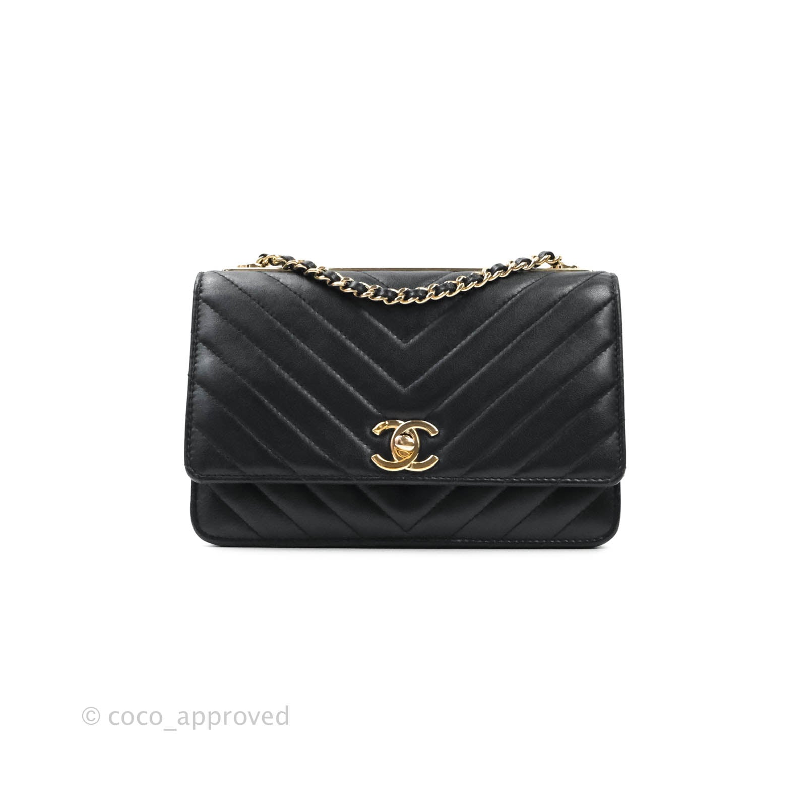 Chanel Trendy CC WOC Wallet on Chain Chevron Black Lambskin Gold