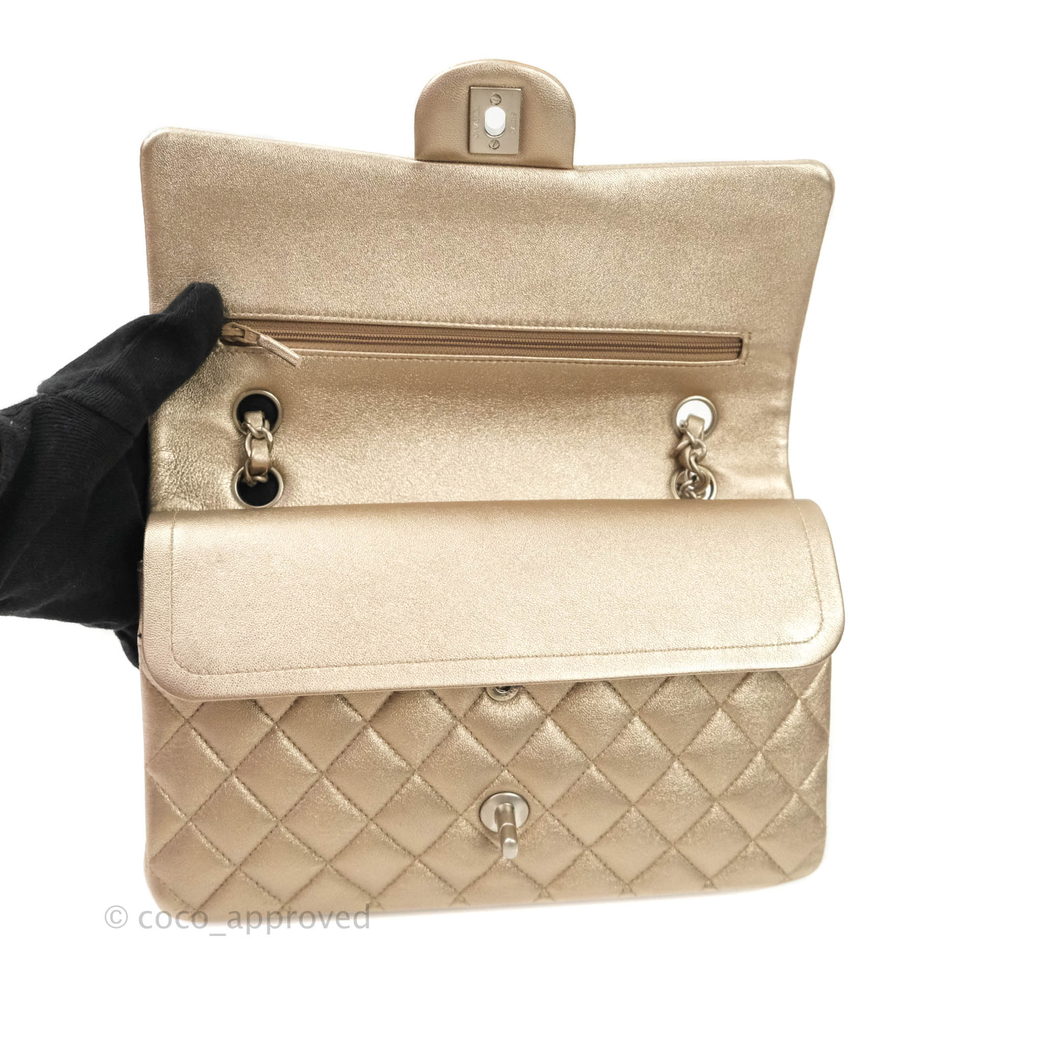 CHANEL Lambskin Medium Double Flap Metallic Gold 42151