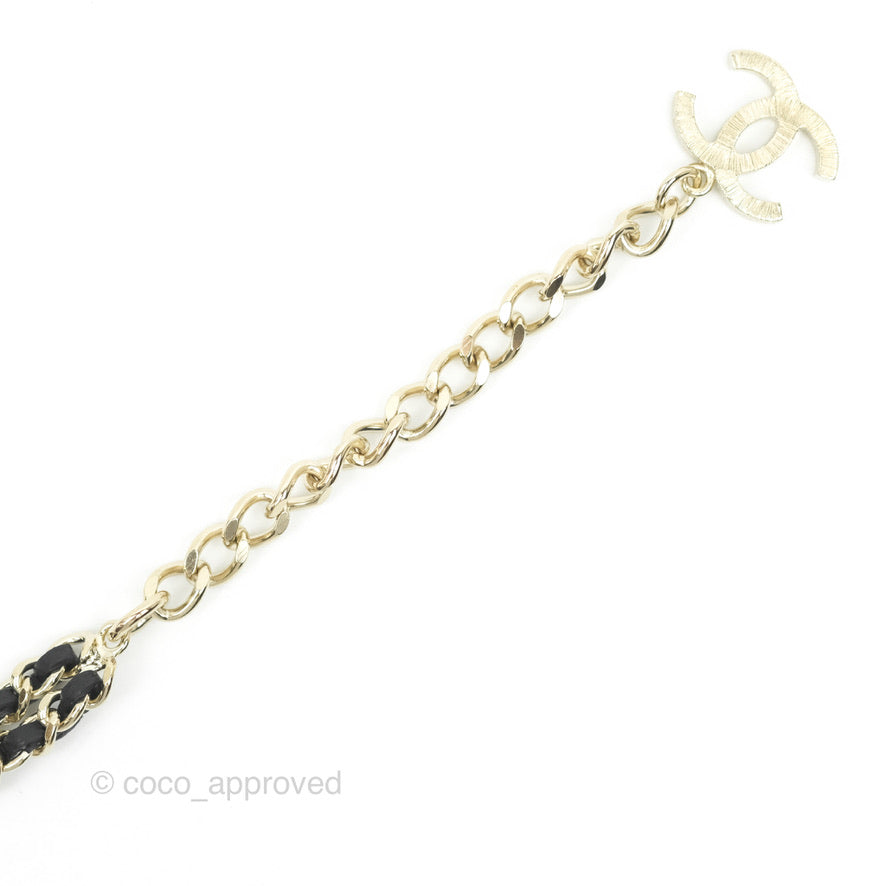 Chanel Black Leather Chain Braided Pearl Crystal CC Drop Choker