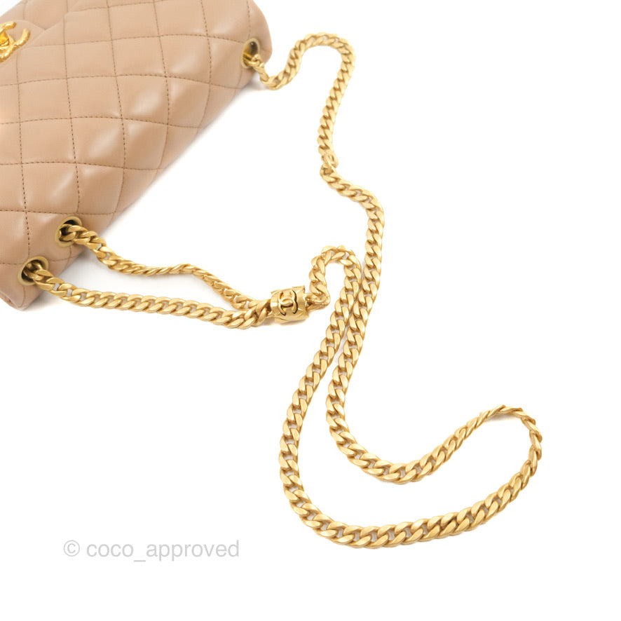 Chanel Flap Bag with Adjustable Strap Beige Lambskin Aged Gold Hardwar –  Coco Approved Studio