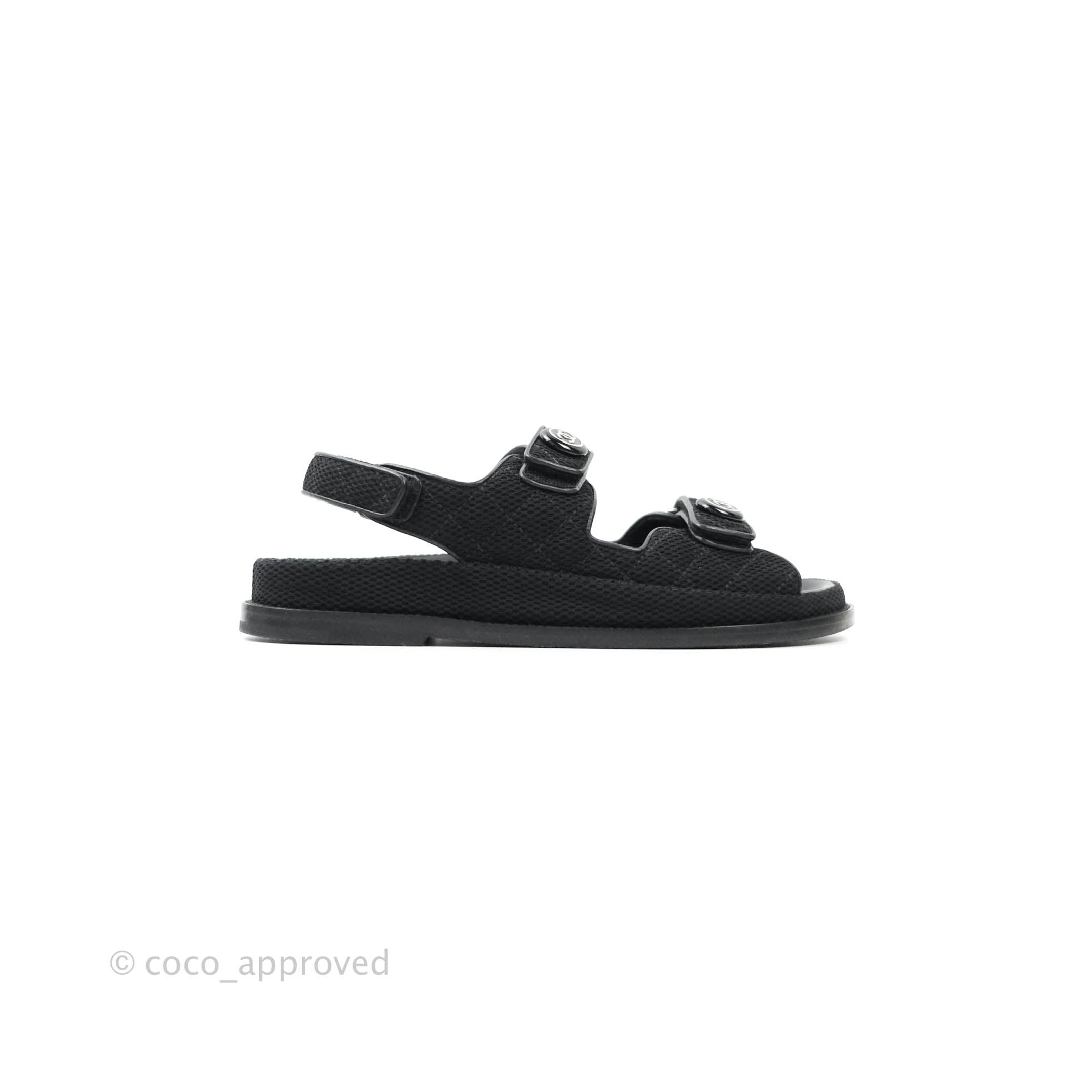 Chanel CC Black Fabric Slide Strap Flat Dad Sandals 21C – Coco