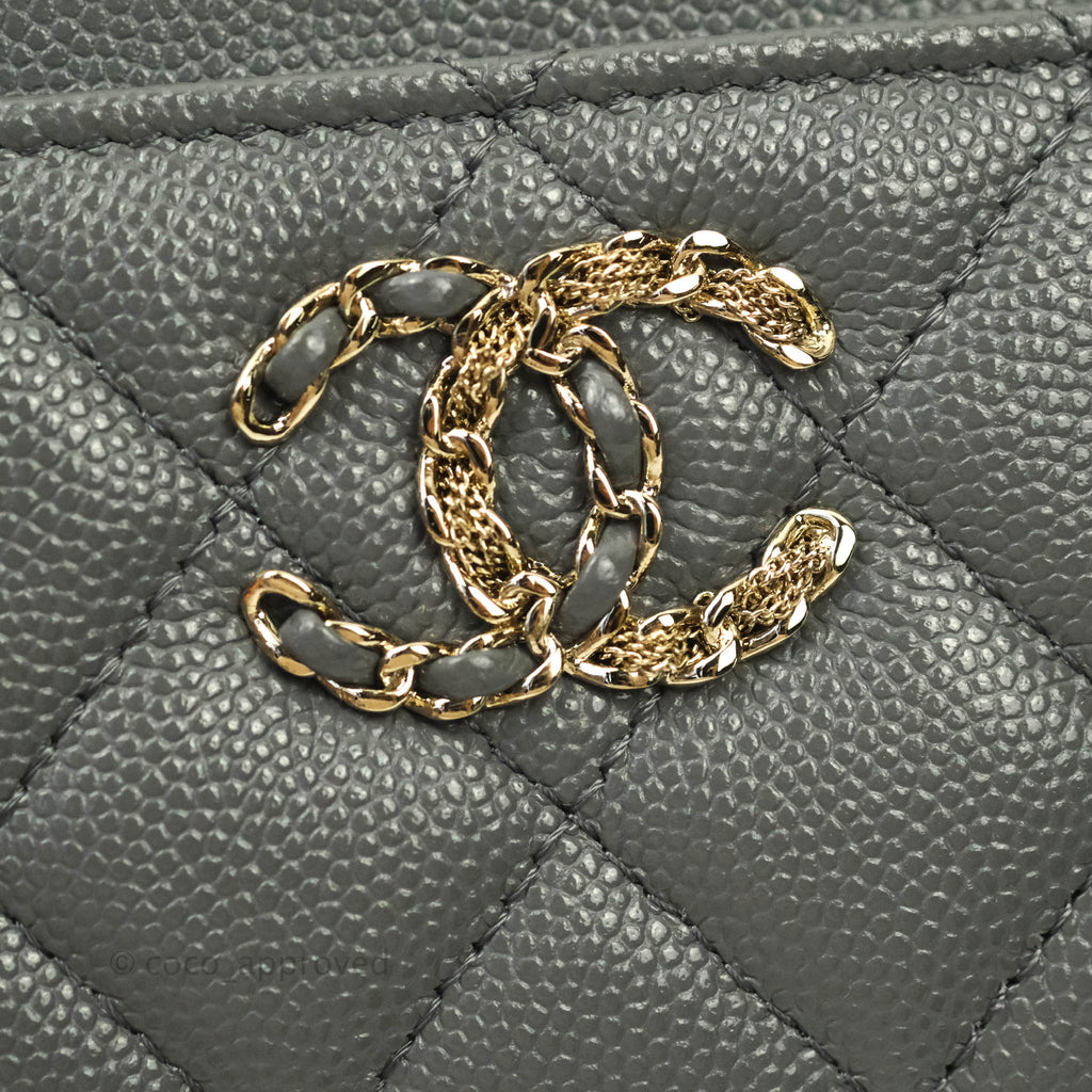 Chanel French New Wave Quilted Flat Card Holder Dark Grey Caviar 20K