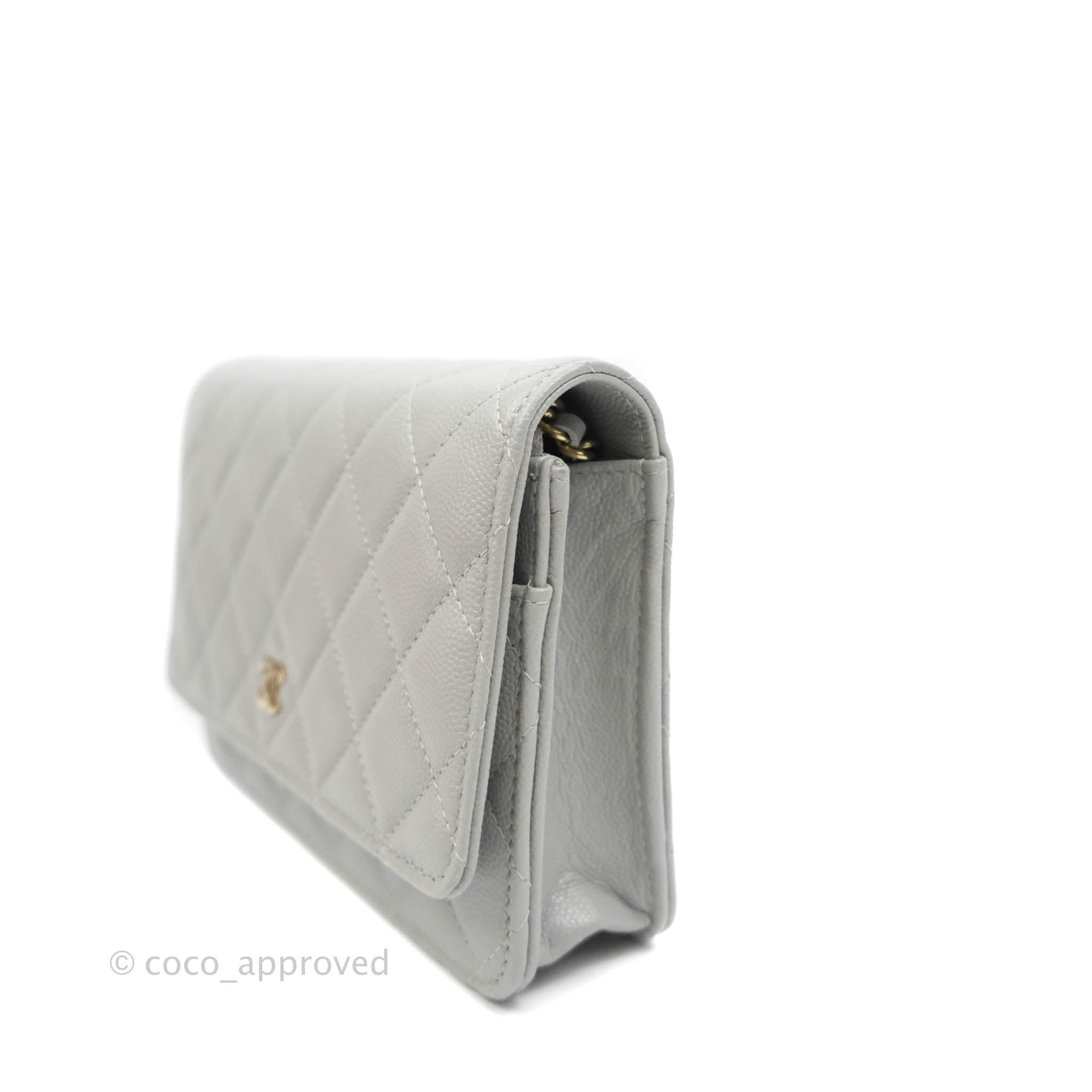 Chanel Quilted Pearl Crush Wallet on Chain WOC Grey Lambskin Aged