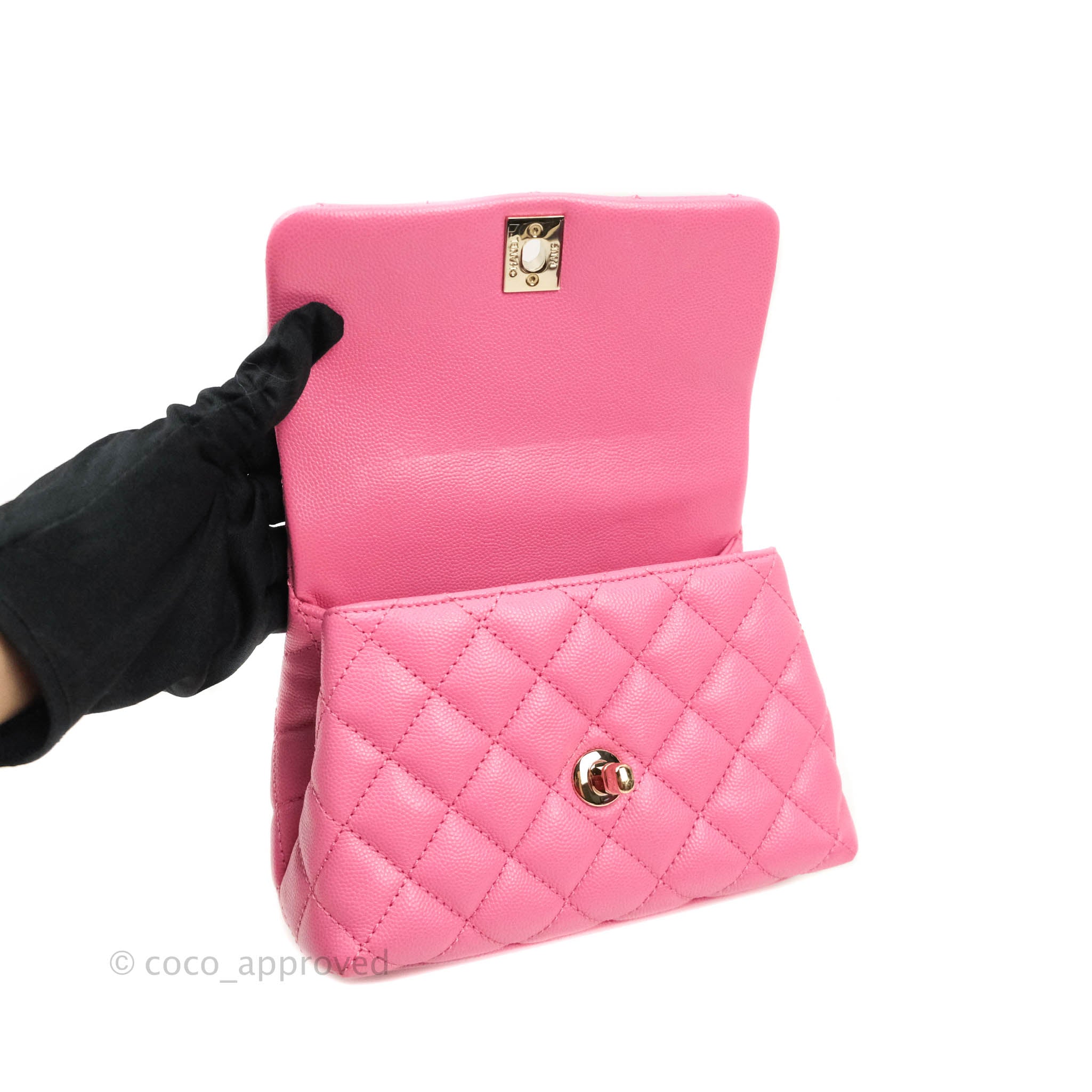 Chanel Extra Mini Coco Handle Quilted Pink Caviar Lizard Embossed Hand –  Coco Approved Studio