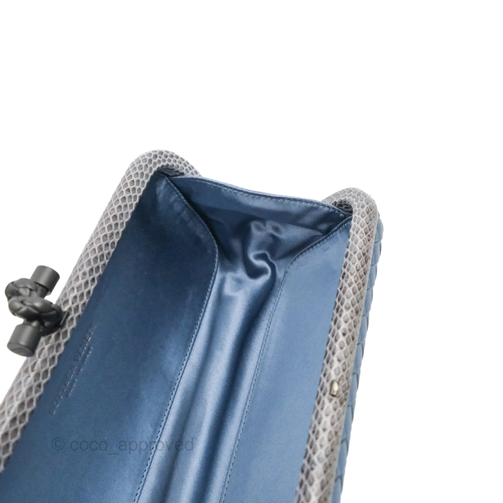 Bottega Veneta Grayish Blue Satin Ayers Stretch Knot Clutch – The Closet