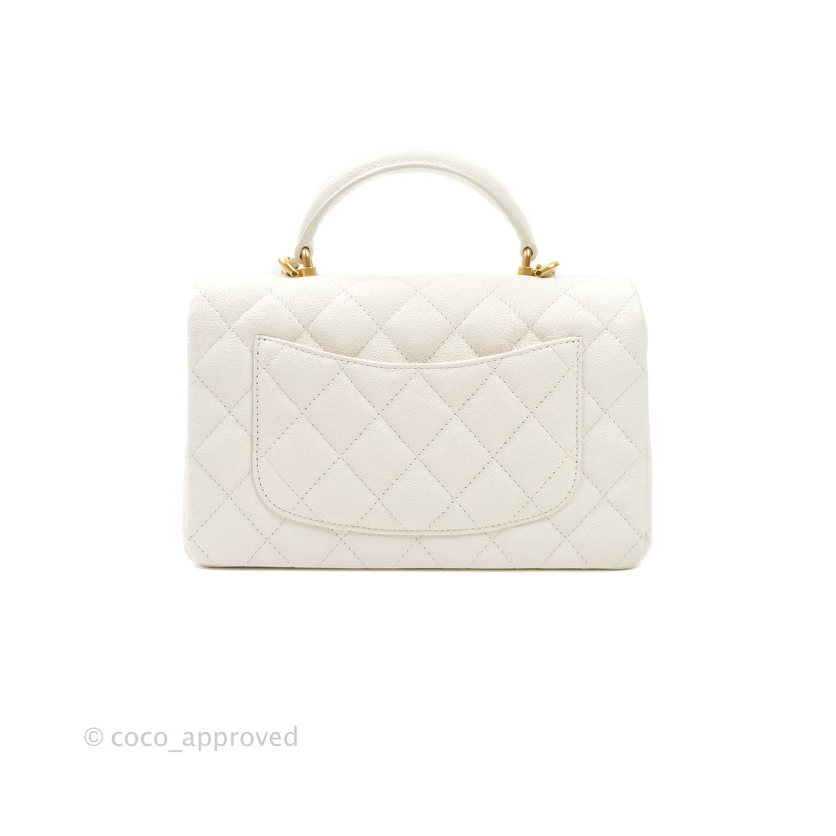 Chanel Top Handle Mini Rectangular Flap Bag White Caviar Aged Gold Har ...