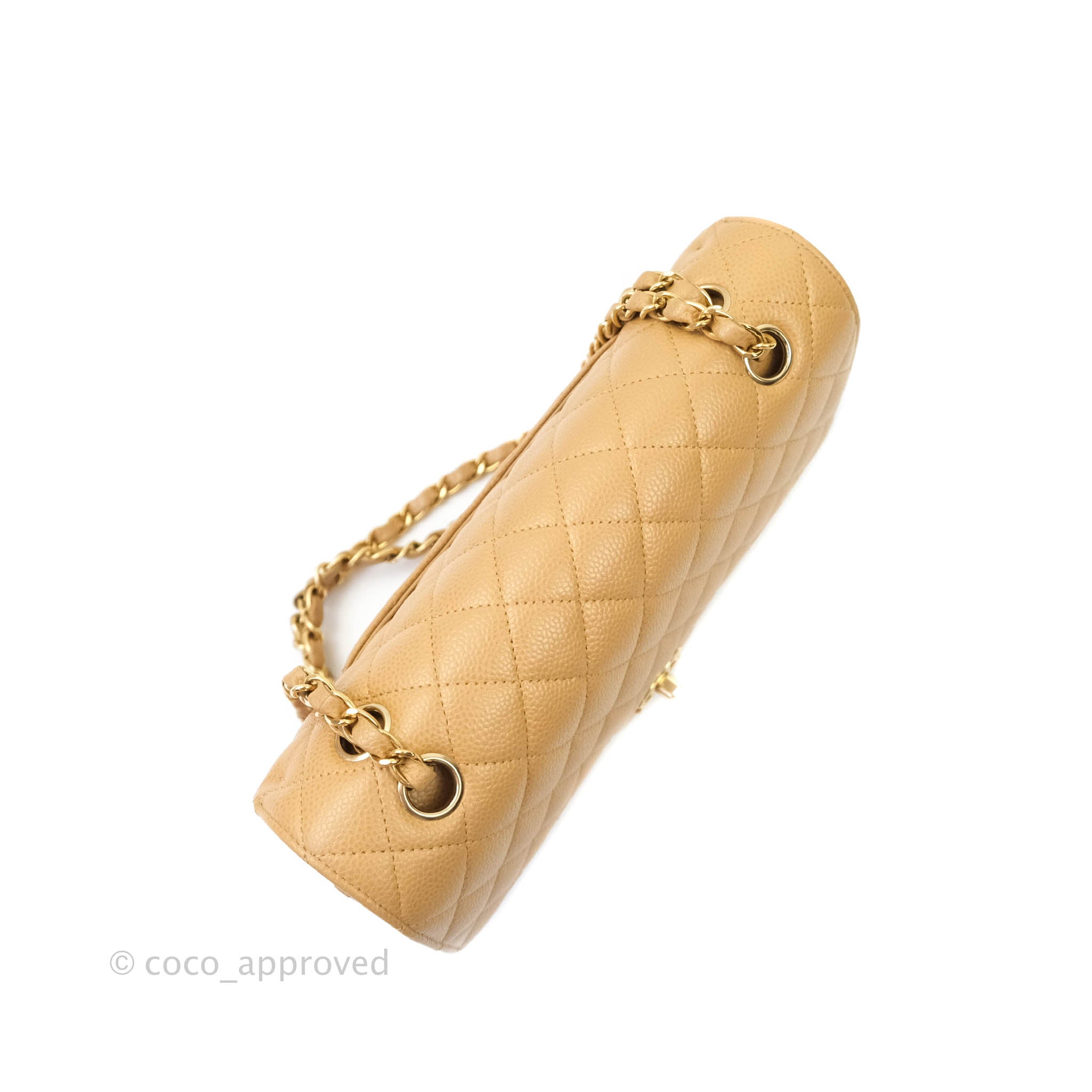Chanel Camel Beige Quilted Caviar East-West Flap Gold Hardware