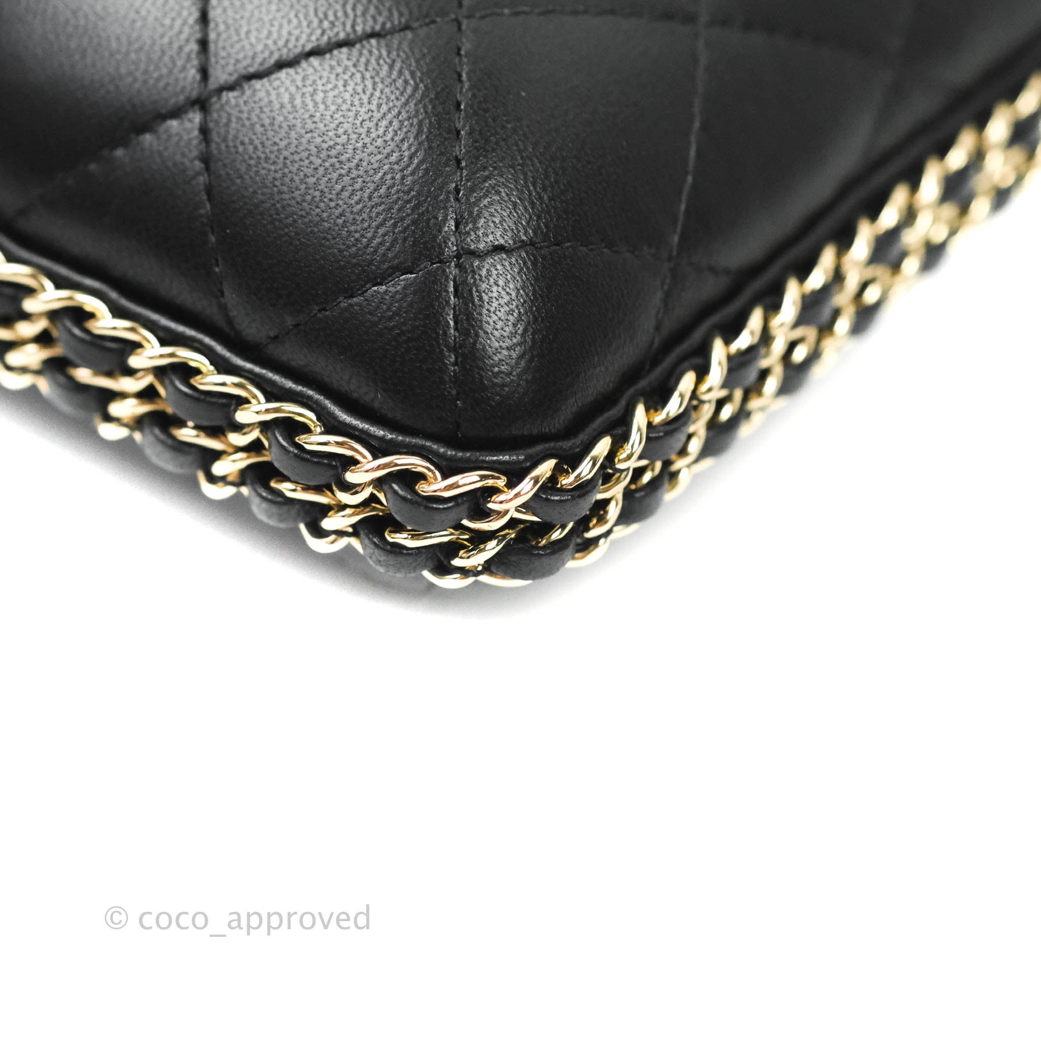Chanel Quilted Chain Around Clutch Black Lambskin Gold
