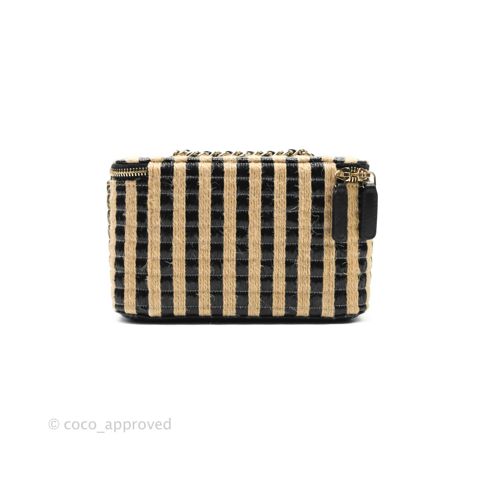 Chanel Red and Beige Raffia, Jute and Lambskin Mini Rectangular Vanity with Chain Gold Hardware, 2021, Womens Handbag