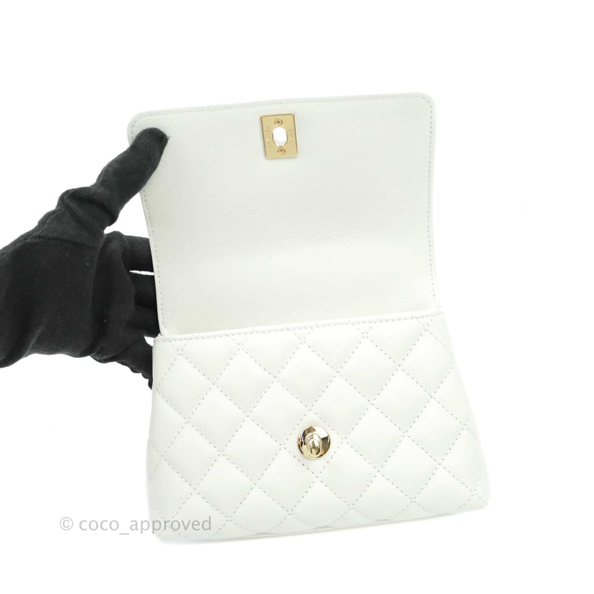 CHANEL Caviar Quilted Small Coco Handle Flap White 1270896
