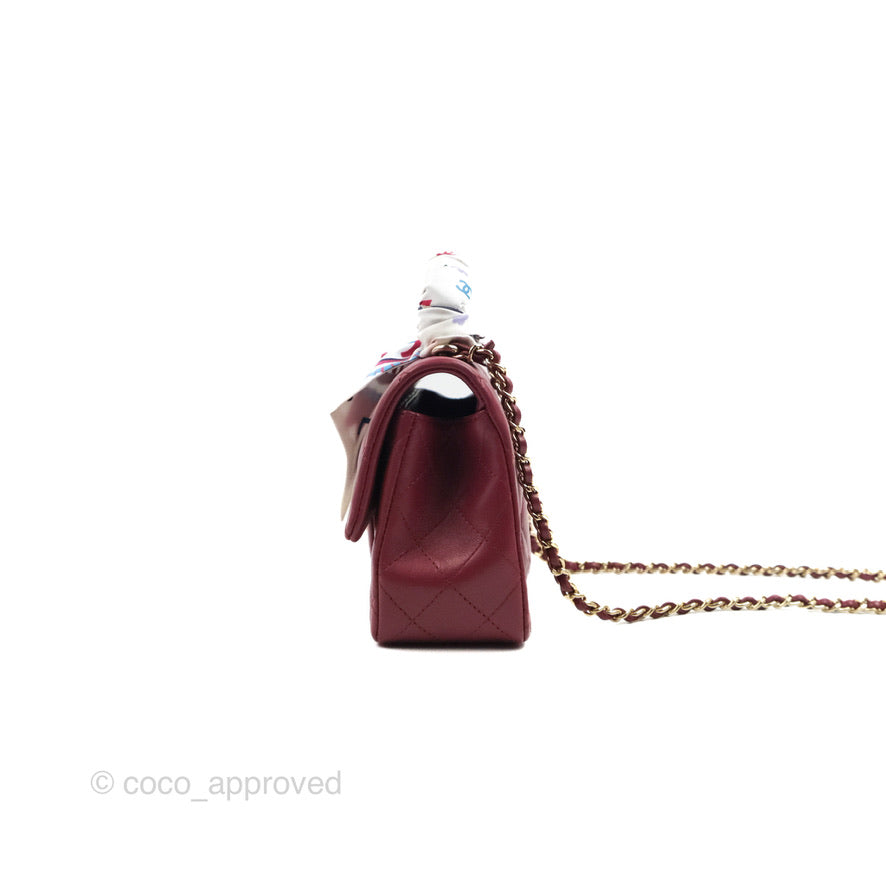 Chanel Top Handle Mini Rectangular Flap Bag Burgundy Lambskin Gold Har –  Coco Approved Studio
