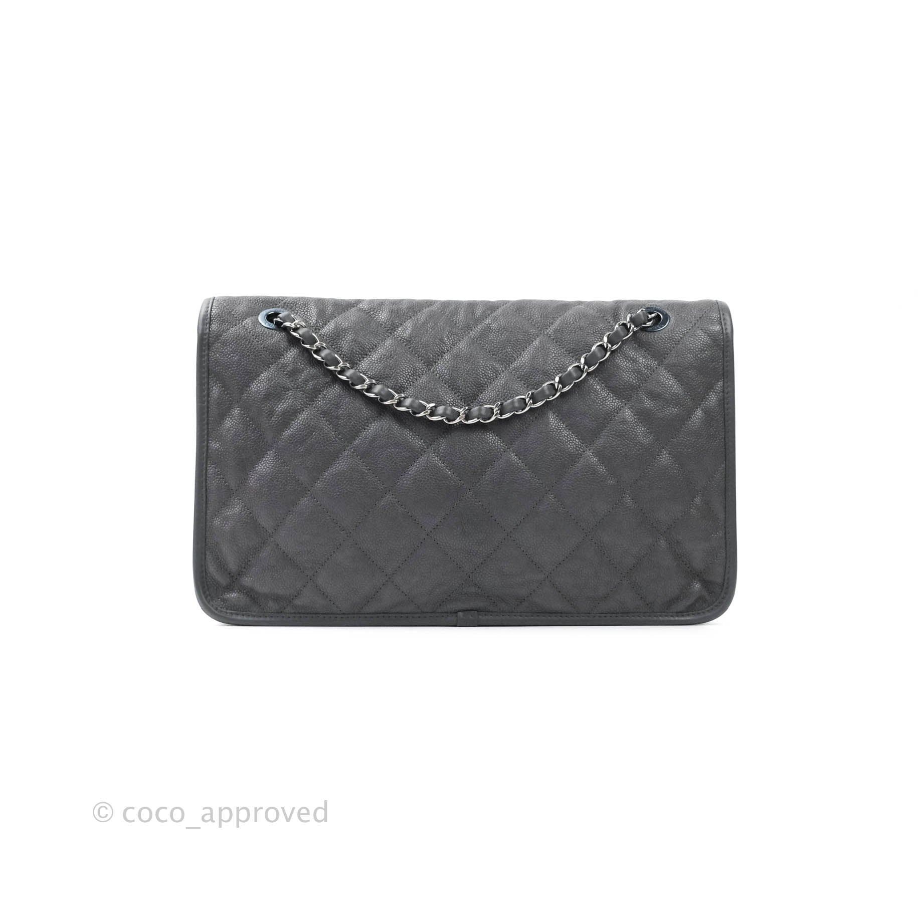 Chanel French Riviera Quilted Large Flap Bag Caviar Grey Silver Hardwa –  Coco Approved Studio