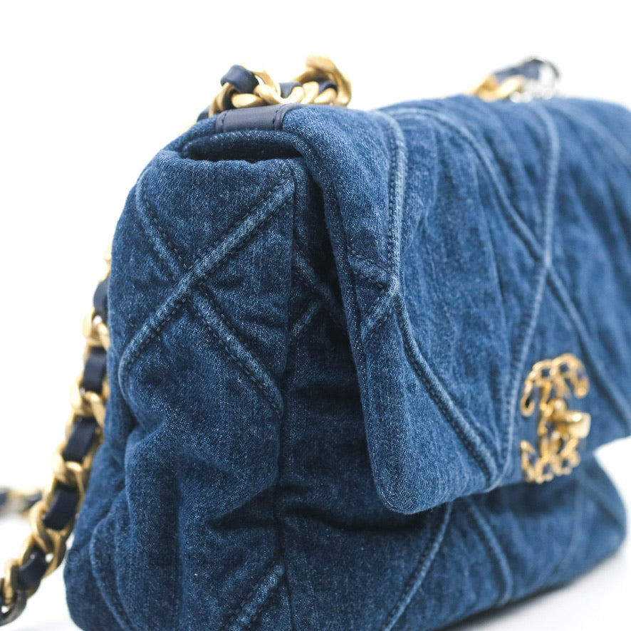 CHANEL Denim Quilted Medium Chanel 19 Flap Blue | FASHIONPHILE
