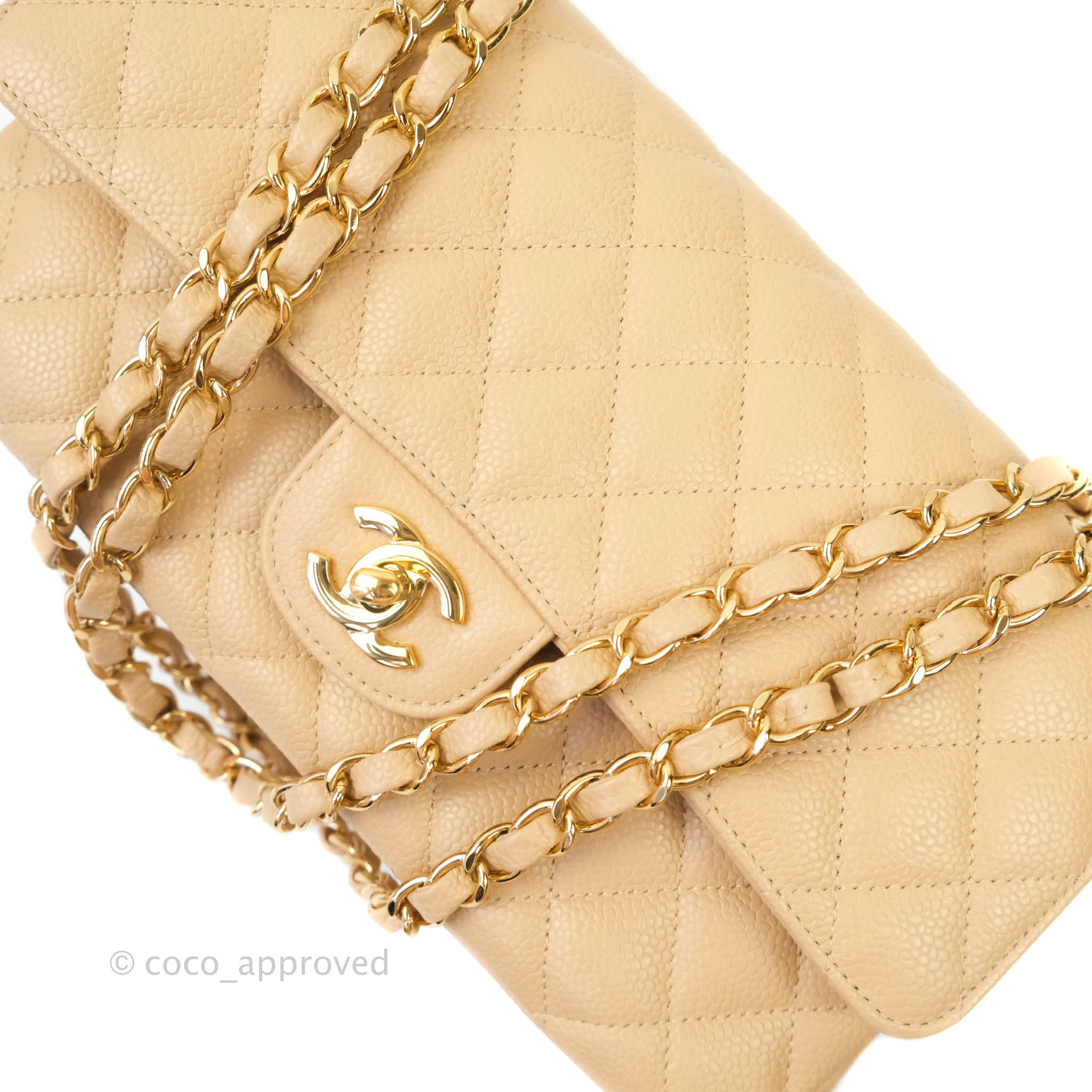 Chanel Classic M/L Medium Double Flap Beige Caviar Gold Hardware – Coco  Approved Studio