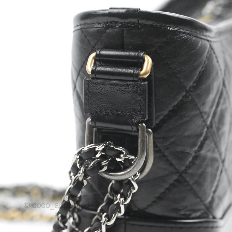 Chanel Quilted Small Gabrielle Hobo Black Calfskin Mixed Hardware