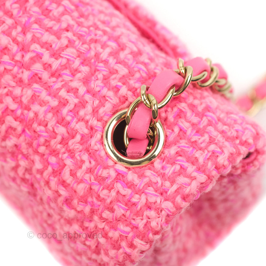 CHANEL Metallic Tweed Quilted Mini Rectangular Flap Pink 1219081