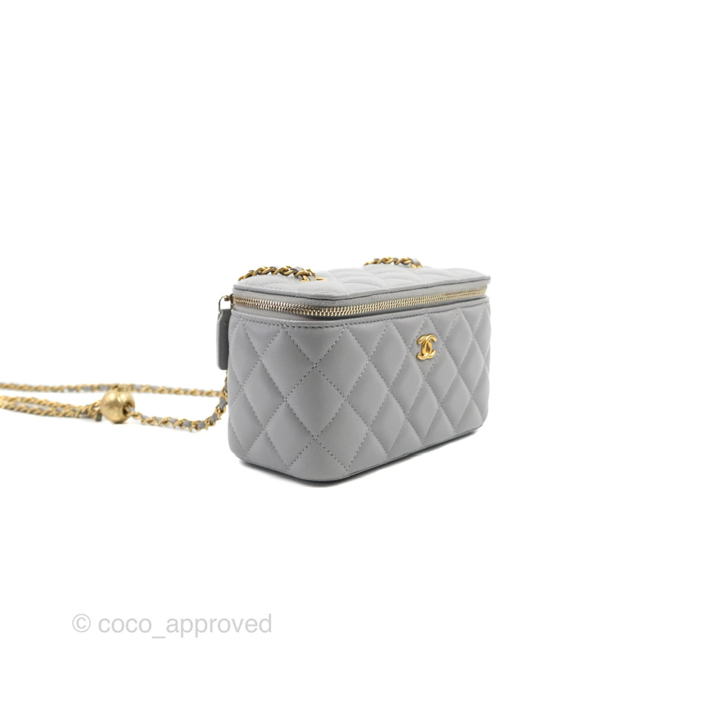 Chanel Pearl Crush Vanity With Chain Grey Lambskin Aged Gold Hardware