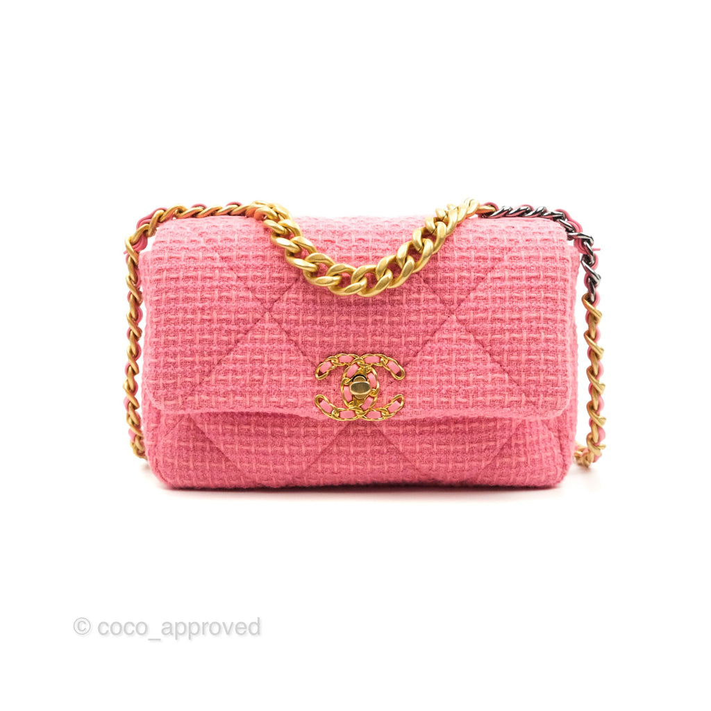 Chanel 19 Small Tweed Pink Glitter Mixed Hardware