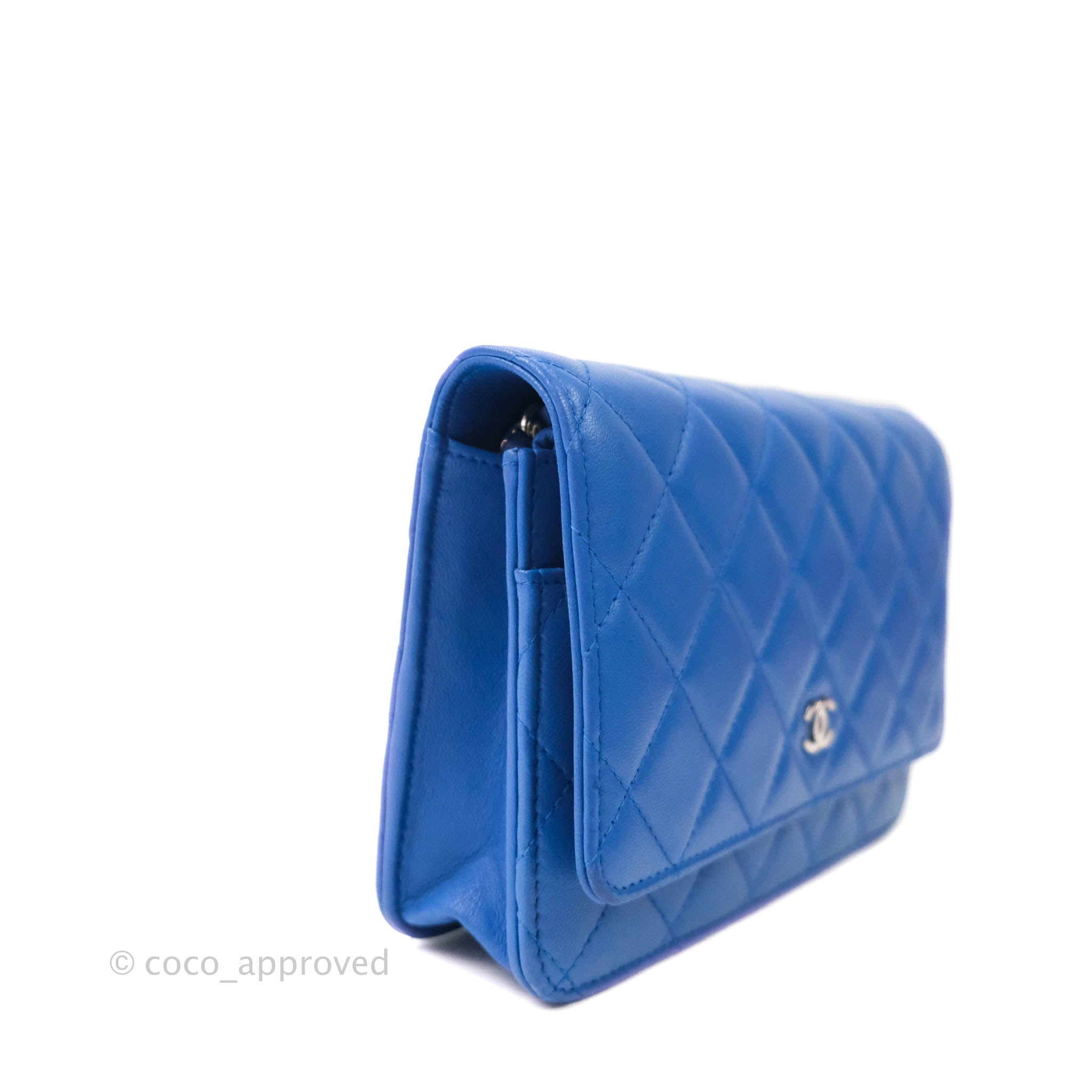 Chanel Quilted Wallet on Chain WOC Blue Lambskin Silver Hardware – Coco  Approved Studio