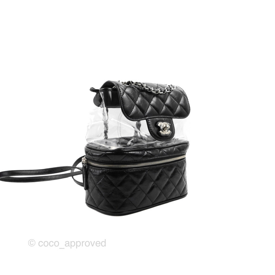 Chanel Aquarium PVC Backpack Black Crumpled Calfskin Silver Hardware