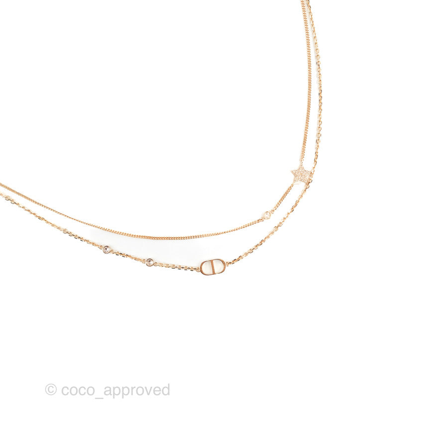 Dior CD Petit Double Necklace Crystal Rose Gold Tone