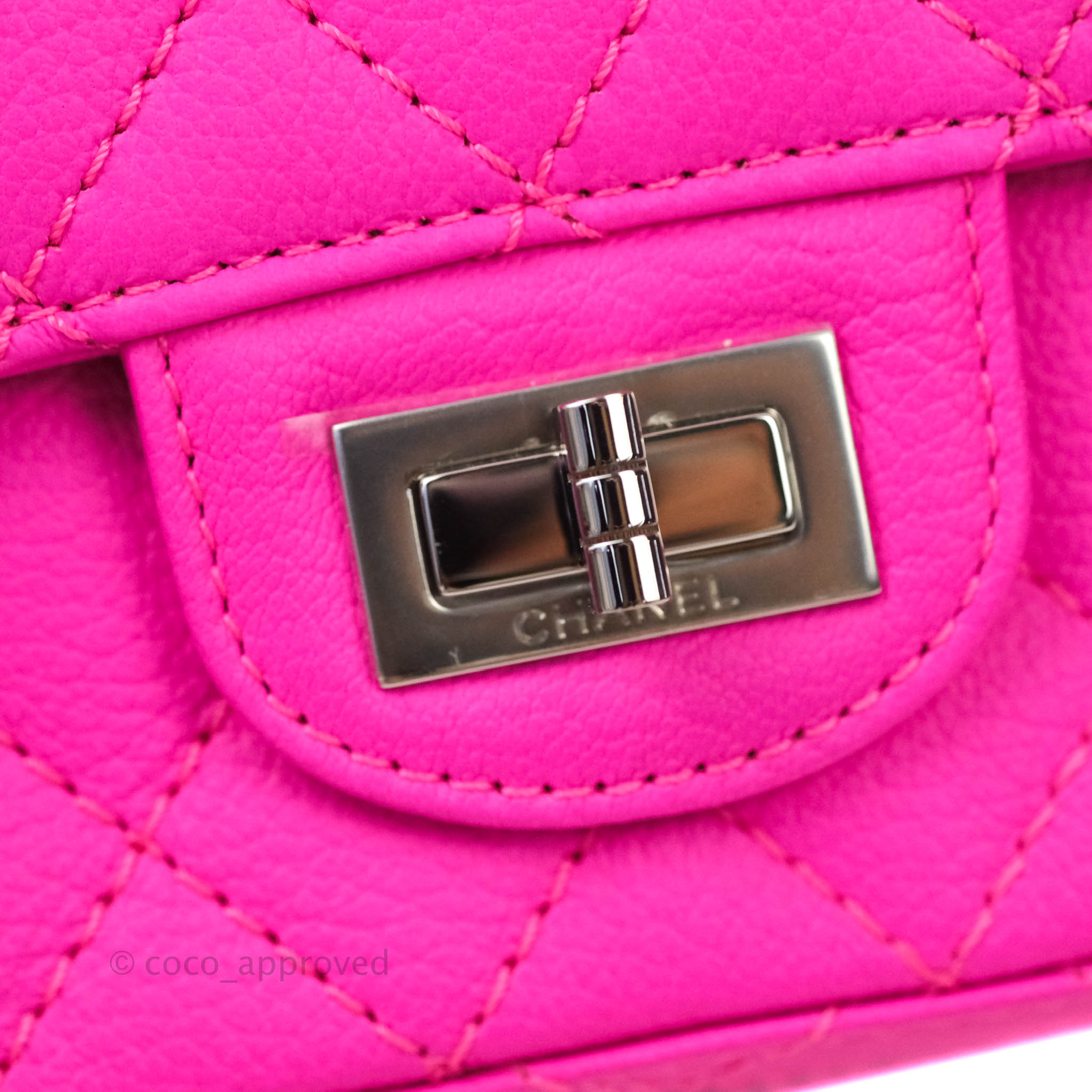 Chanel Mini Reissue 224 Fuchsia Neon Pink Goatskin Silver Hardware