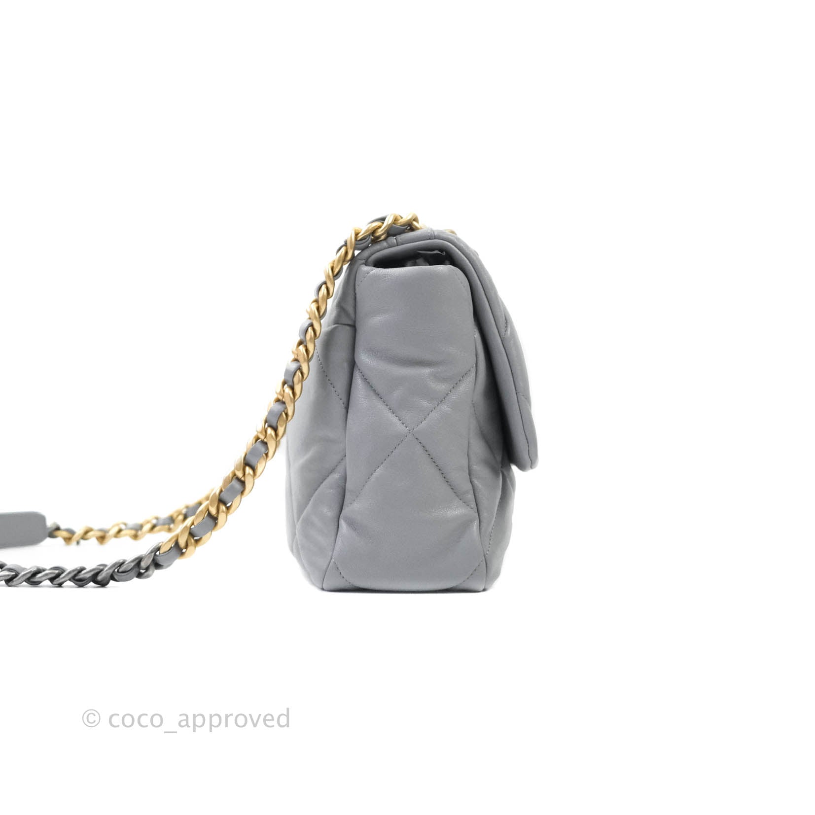 AUTH CHANEL 19 MAXI WITH SILVER AND GOLD HARDWARE
