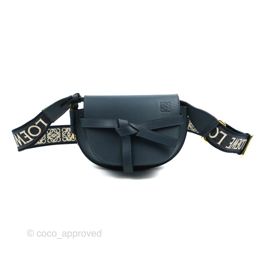 Loewe Mini Gate Dual bag Onyx Blue Soft Calfskin Jacquard Strap