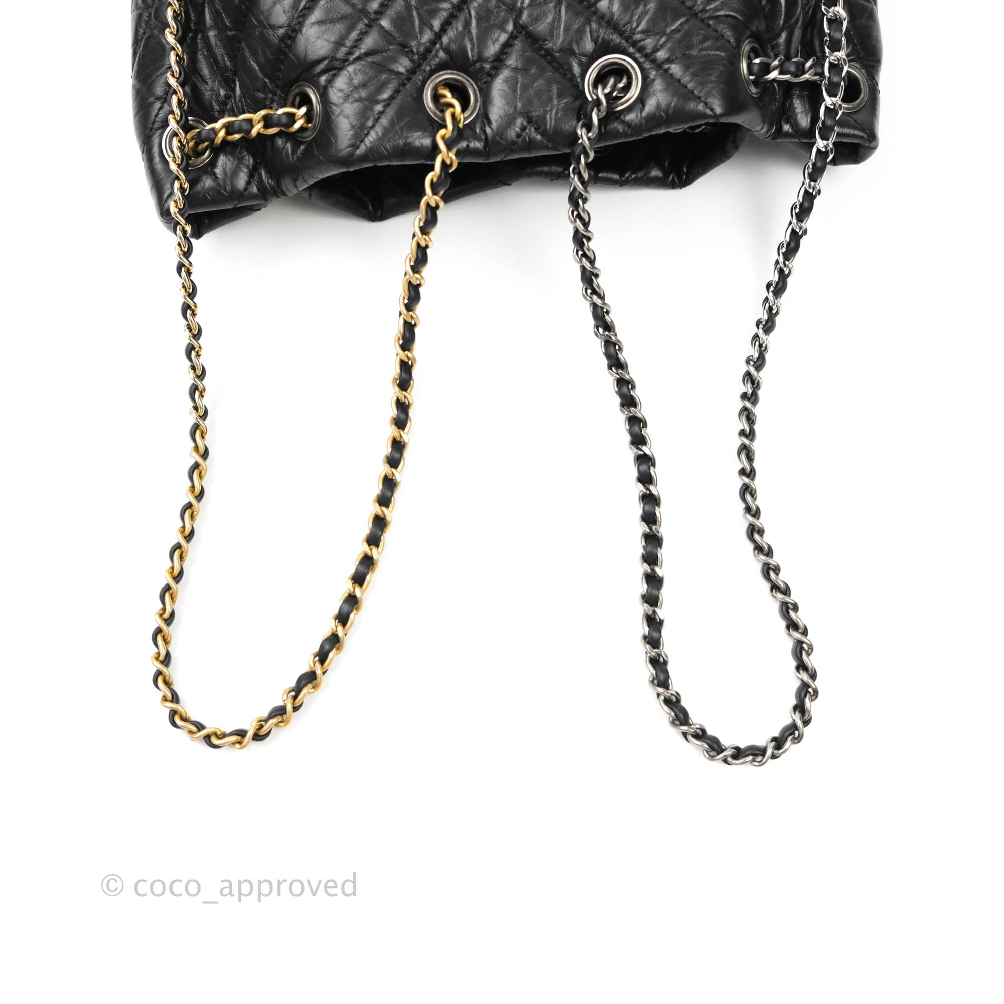 Chanel Small Chevron Gabrielle Backpack Black Aged Calfskin – Coco