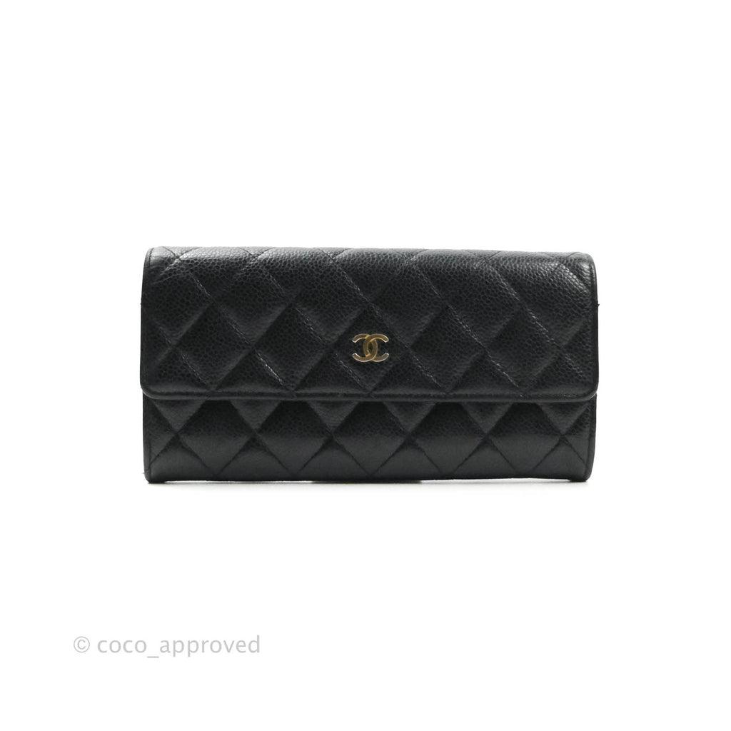 Chanel Quilted Long Wallet Black Caviar Gold Hardware – Coco Approved Studio